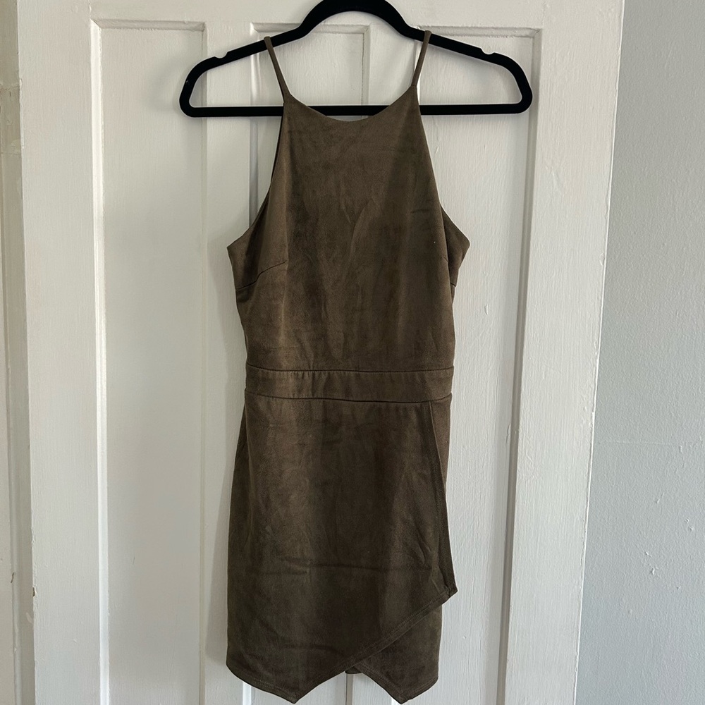 Olive green suede romper